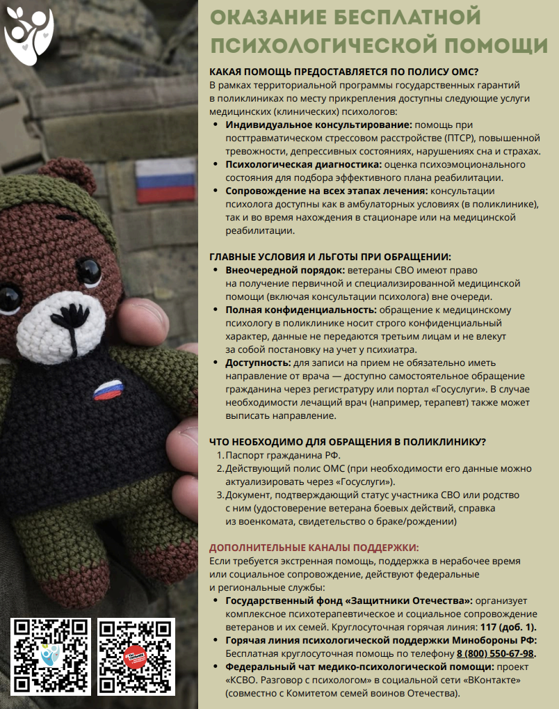 Оказание бесплатной психологической помощи участникам СВО и членам их семей